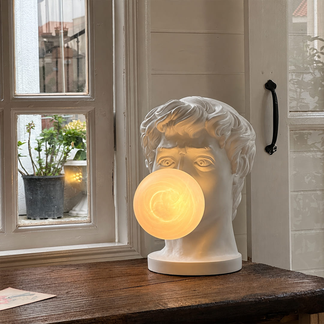 Bolla table lamp Man white resin pink bubble modern home office study desk workspace pop art sculptural whimsical statement creative sophisticated conversation starter lifestyle interior American home