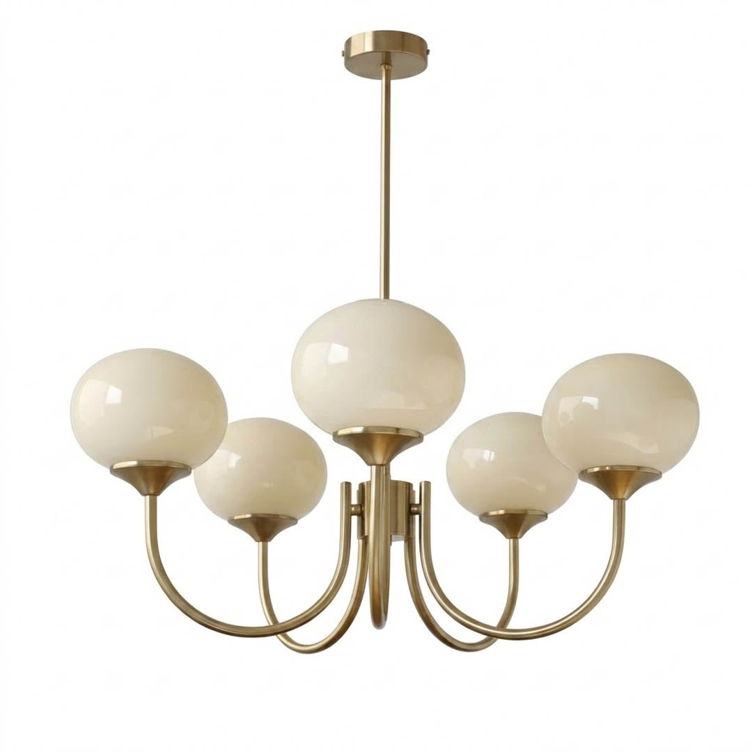 Bonbon chandelier 5-light glass globe cluster white background