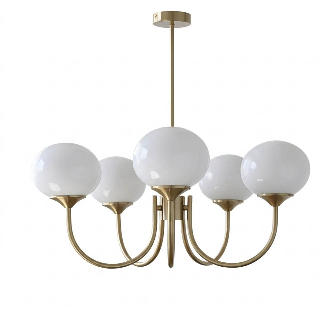 Bonbon chandelier 5-light glass globe cluster white background