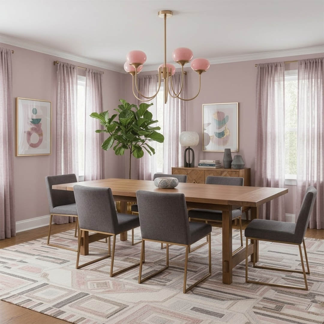 Bonbon glass globe chandelier above dining table warm glow modern interior