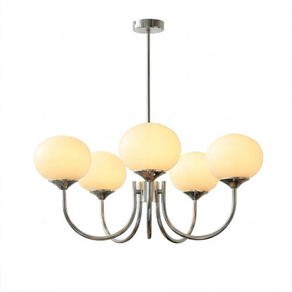 Bonbon chandelier 5-light chrome white glass globe cluster white background