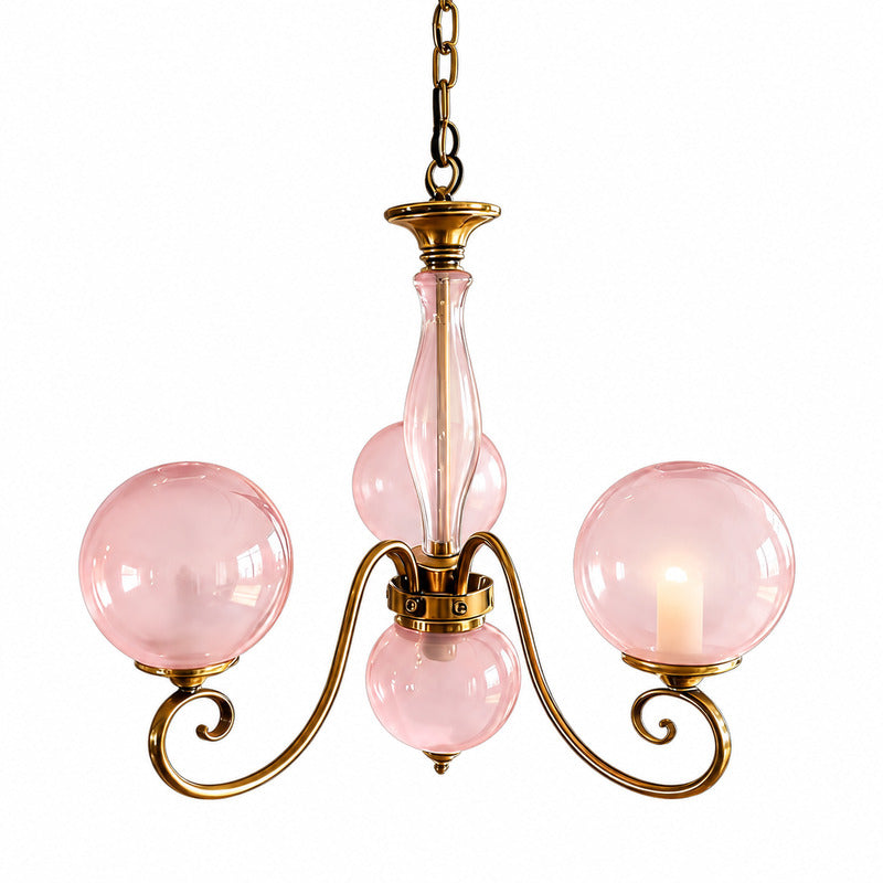 Four-light pink Boule vintage French glass chandelier over a round dining table or powder room