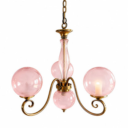Four-light pink Boule vintage French glass chandelier over a round dining table or powder room