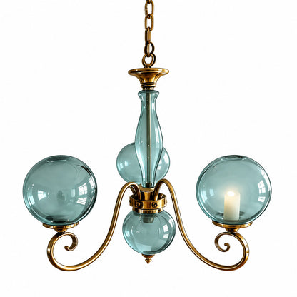 Four-light blue Boule vintage French glass chandelier in a small foyer