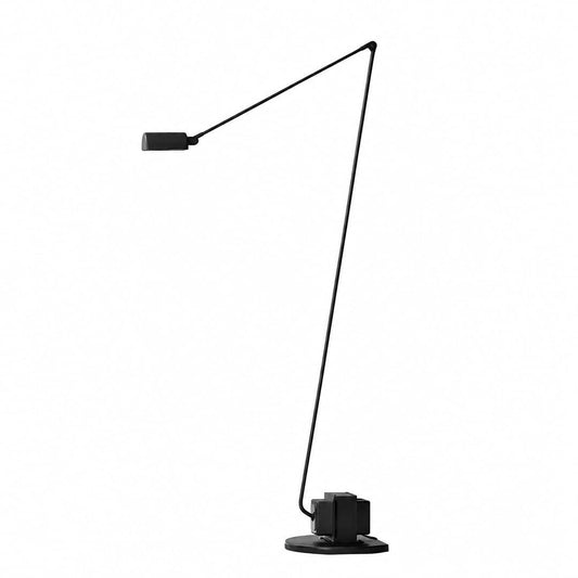 Braccio floor lamp black Italian swing arm rotating diffuser cylindrical base 35.8 inch retro industrial reading accent painted iron integrated LED white background