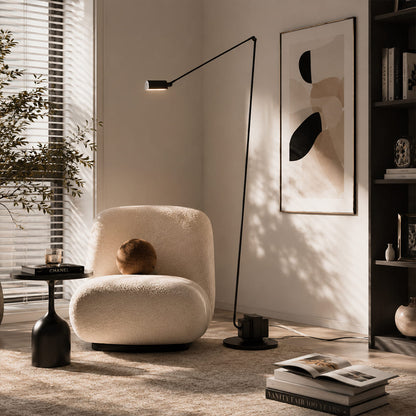 Braccio floor lamp black modern living room reading armchair beside side accent Italian swing arm 35.8 inch retro industrial reading warm ambient sophisticated lifestyle interior American home