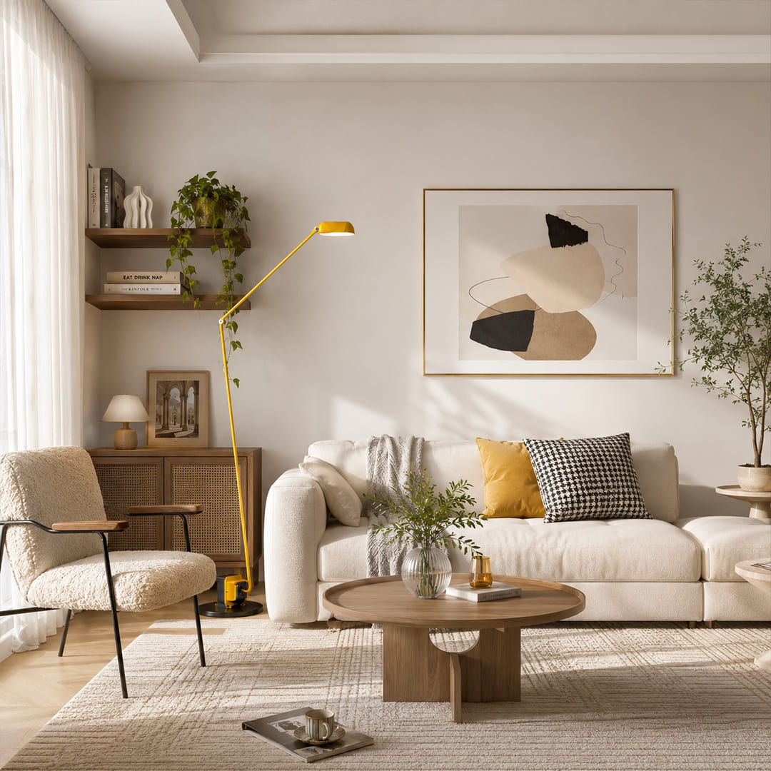 Braccio floor lamp warm brown modern living room corner sofa side accent Italian swing arm 35.8 inch retro industrial reading warm ambient intimate cozy lifestyle interior American home