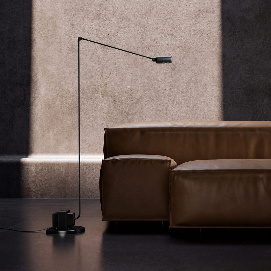 Braccio floor lamp black modern living room reading armchair beside side accent Italian swing arm 35.8 inch retro industrial reading warm ambient sophisticated lifestyle interior American home