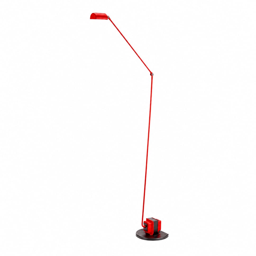 Braccio floor lamp vibrant red modern living room bold statement accent Italian swing arm 35.8 inch retro industrial reading warm ambient dramatic sophisticated lifestyle interior American home