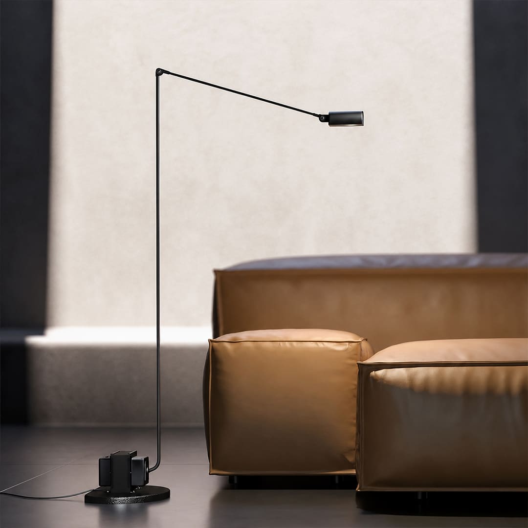 Braccio floor lamp white modern home office study workspace desk beside Italian swing arm 35.8 inch retro industrial reading warm ambient functional focus lifestyle interior American home
