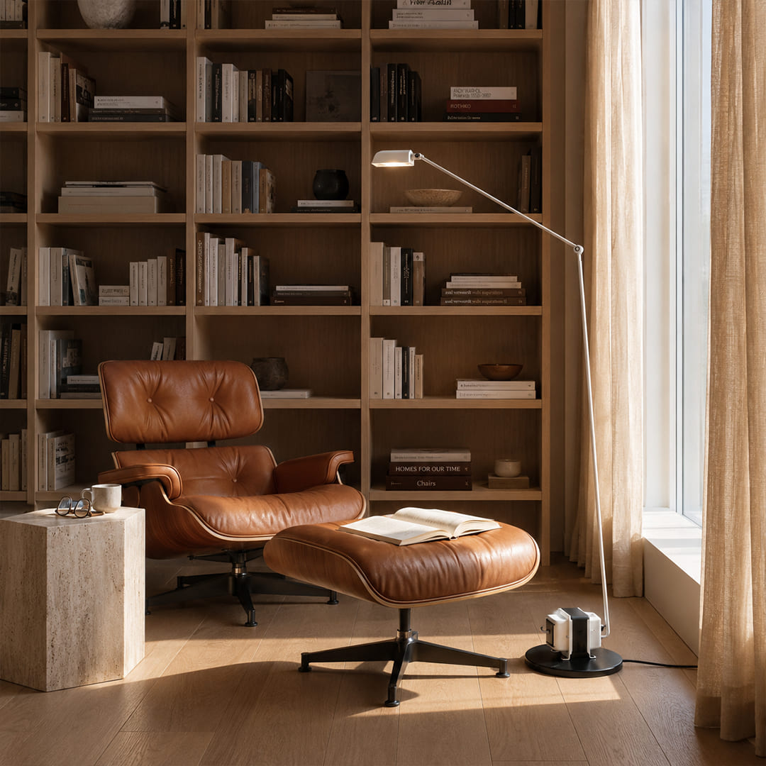 Braccio floor lamp black modern living room reading armchair beside side accent Italian swing arm 35.8 inch retro industrial reading warm ambient sophisticated lifestyle interior American home