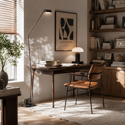 Braccio floor lamp mustard yellow modern reading nook corner accent Italian swing arm 35.8 inch retro industrial reading warm ambient cheerful playful lifestyle interior American home