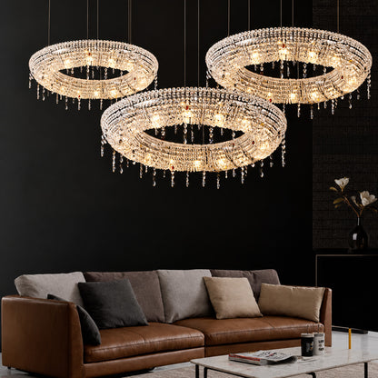 Brina flush mount crystal chandelier in a living room with an 8-foot ceiling