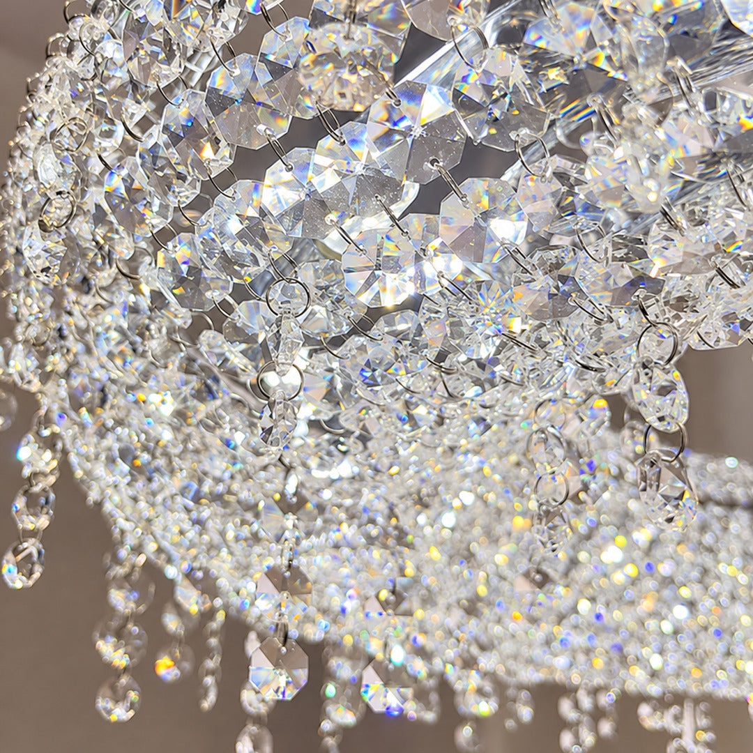 Close-up of the clear crystal beads draped across the Brina crystal chandelier
