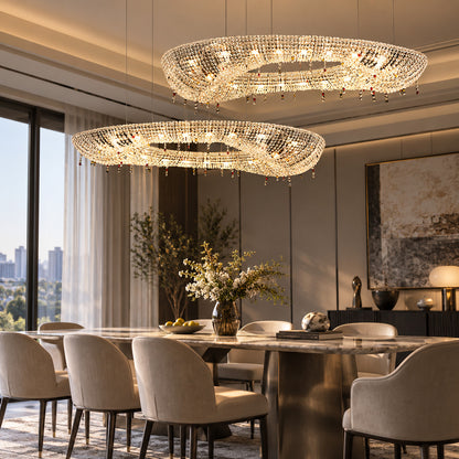 Brina crystal chandelier adding sparkle above a formal dining room
