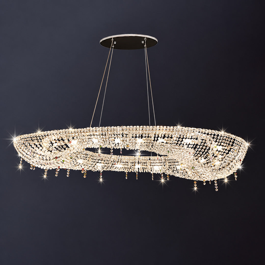 Round 39.4-inch Brina crystal chandelier as a living room centerpiece