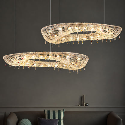 Brina flush mount crystal chandelier in a living room with an 8-foot ceiling
