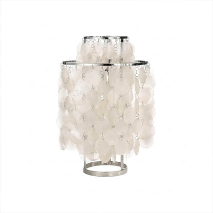 Brisa FUN style shell cluster table lamp Chrome polished silver 12 inch spherical Capiz cluster metal base Coastal Mid Century designer natural shells white background