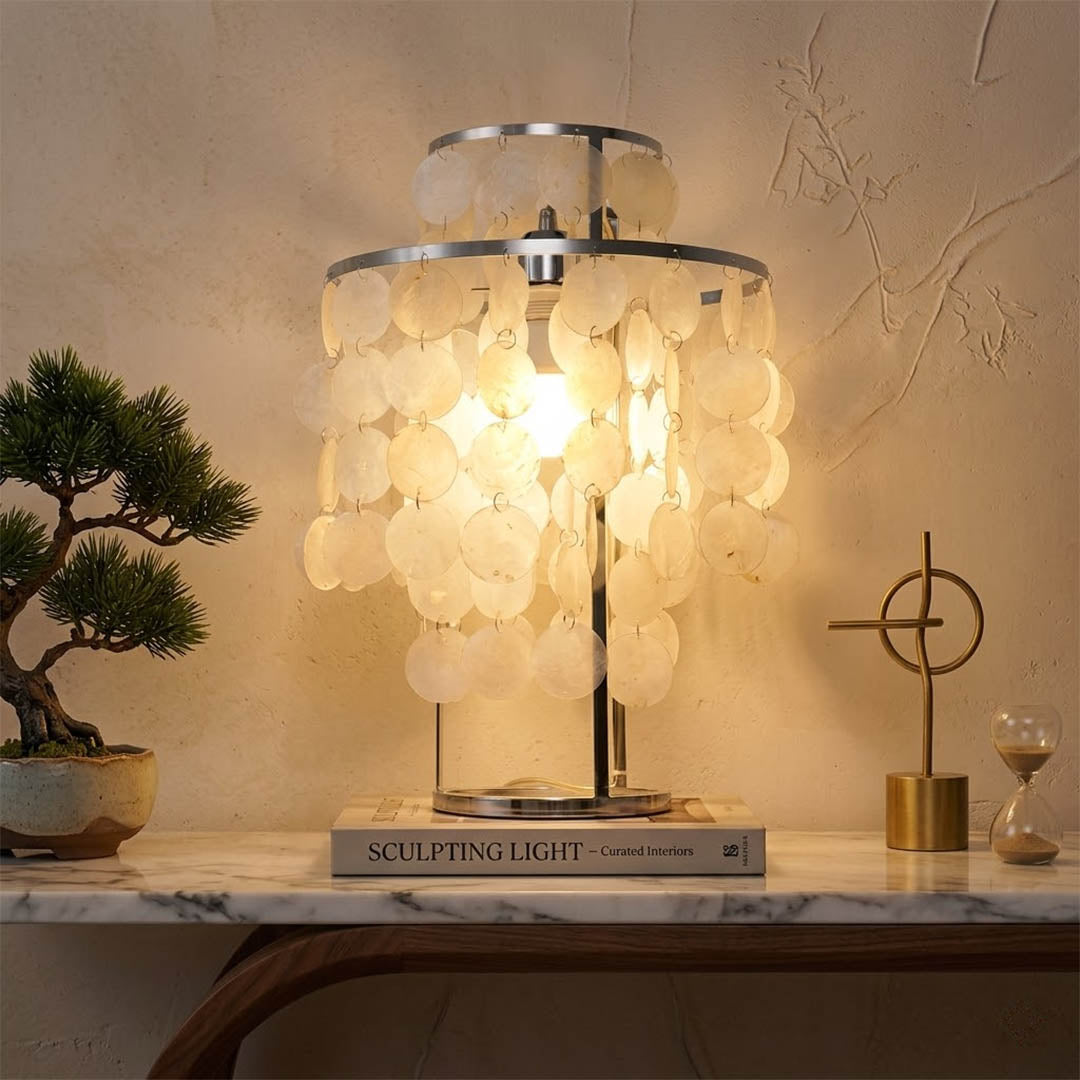 Brisa Chrome 12 inch FUN style shell cluster table lamp desk reading corner modern coastal Mid Century designer warm glow lifestyle interior