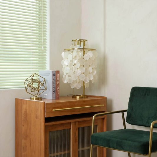 Brisa Chrome 12 inch FUN style shell cluster table lamp desk reading corner modern coastal Mid Century designer warm glow lifestyle interior
