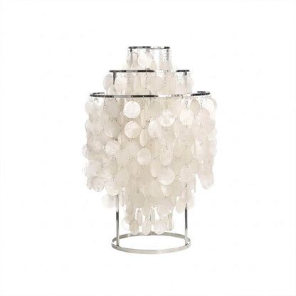 Brisa FUN style shell cluster table lamp Chrome 16 inch large modern spherical Capiz cluster metal base Coastal Mid Century designer natural shells white background