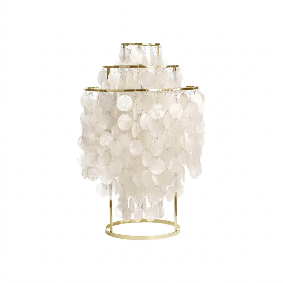 Brisa FUN style shell cluster table lamp Gold 16 inch large statement spherical Capiz cluster metal base Coastal Mid Century designer natural shells white background