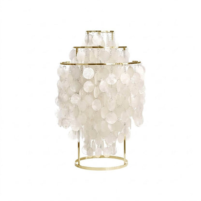 Brisa FUN style shell cluster table lamp Gold 16 inch large statement spherical Capiz cluster metal base Coastal Mid Century designer natural shells white background