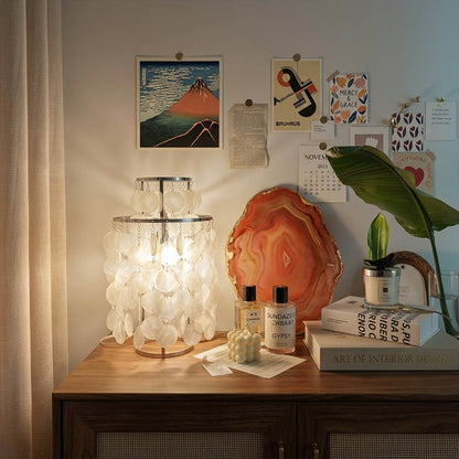Brisa Chrome 12 inch FUN style shell cluster table lamp desk reading corner modern coastal Mid Century designer warm glow lifestyle interior
