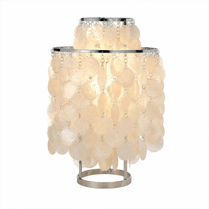 Brisa FUN style shell cluster table lamp Chrome polished silver 12 inch spherical Capiz cluster metal base Coastal Mid Century designer natural shells white background