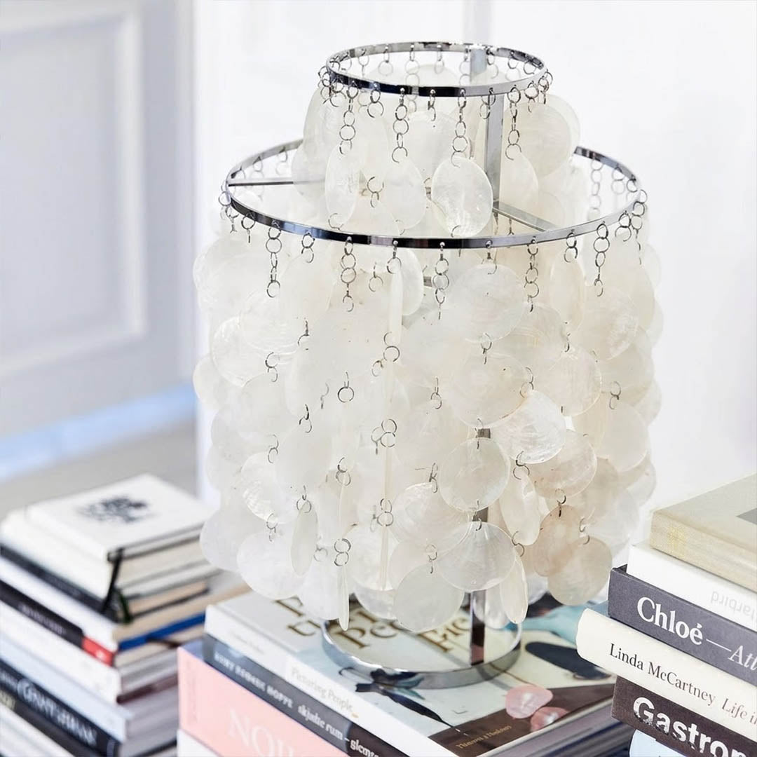 Brisa Chrome 12 inch FUN style shell cluster table lamp desk reading corner modern coastal Mid Century designer warm glow lifestyle interior