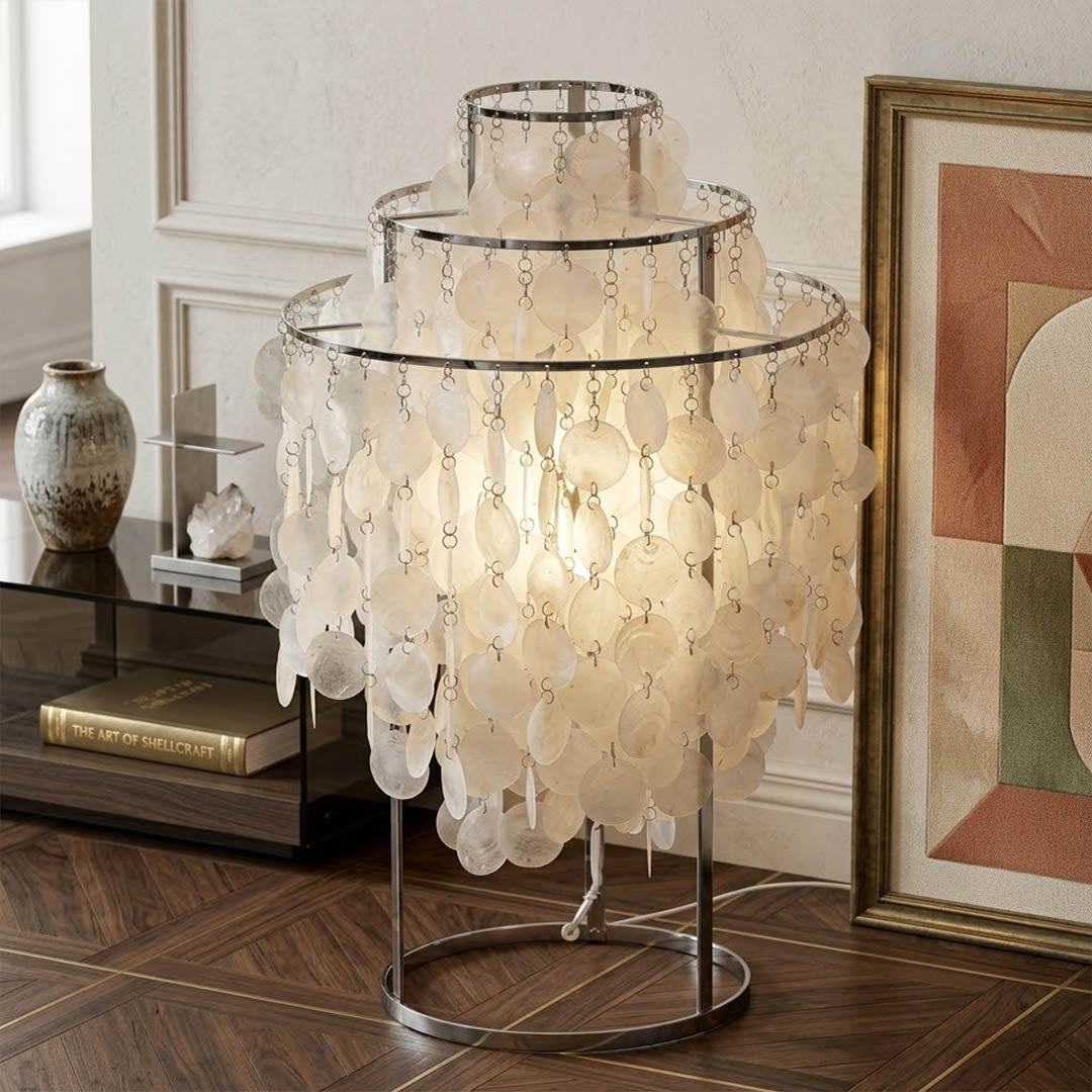 Brisa Chrome 12 inch FUN style shell cluster table lamp desk reading corner modern coastal Mid Century designer warm glow lifestyle interior