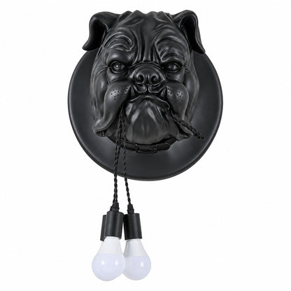 Matte black Bulldog wall sconce as a bold statement on a dark accent wall