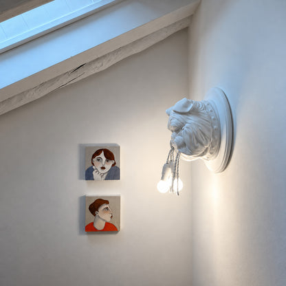 Bulldog wall sconces adding bold character to a restaurant or themed cafe wall
