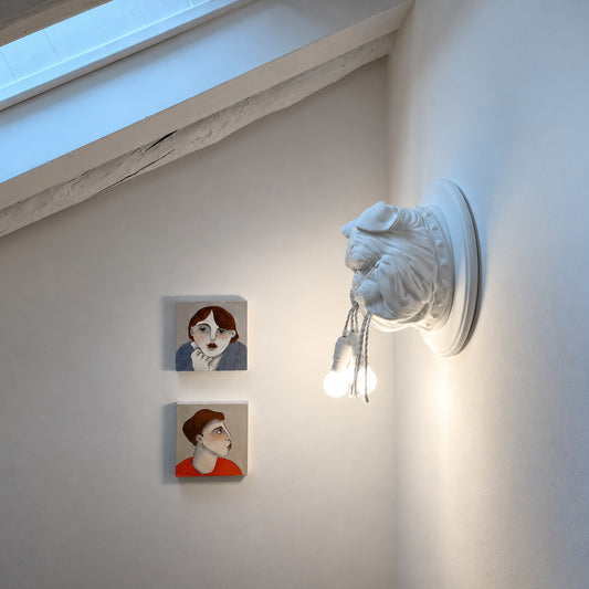 Bulldog wall sconces adding bold character to a restaurant or themed cafe wall