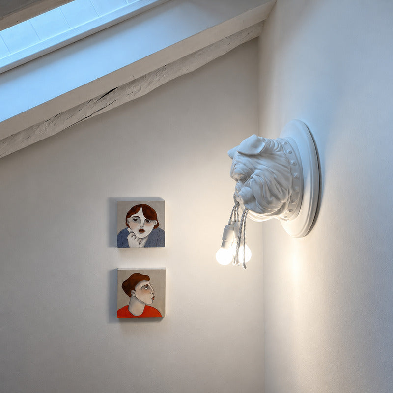 Bulldog wall sconces adding bold character to a restaurant or themed cafe wall