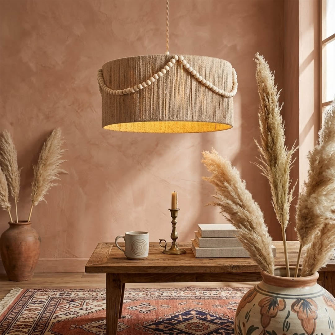 Cairo metal lantern pendant light above dining table vintage boho interior warm glow