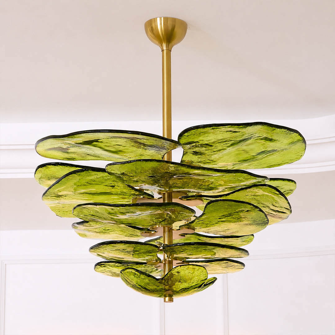 Calanthe petal shape tiered layered hand blown Murano glass blooming flower structure craftsmanship detail close up Italian unique