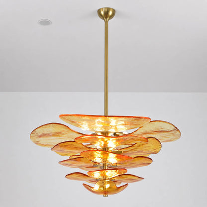 Calanthe petal shape tiered layered hand blown Murano glass blooming flower structure craftsmanship detail close up Italian unique
