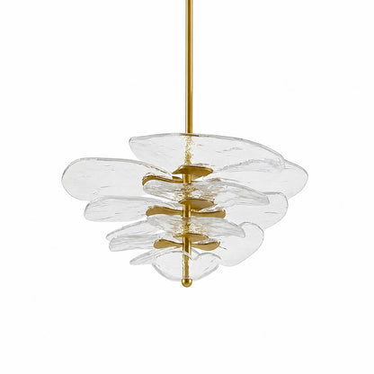 Calanthe petal bloom Murano glass chandelier medium 32 inch 16 light clear polished gold hand blown Italian flower form tiered modern art deco white background