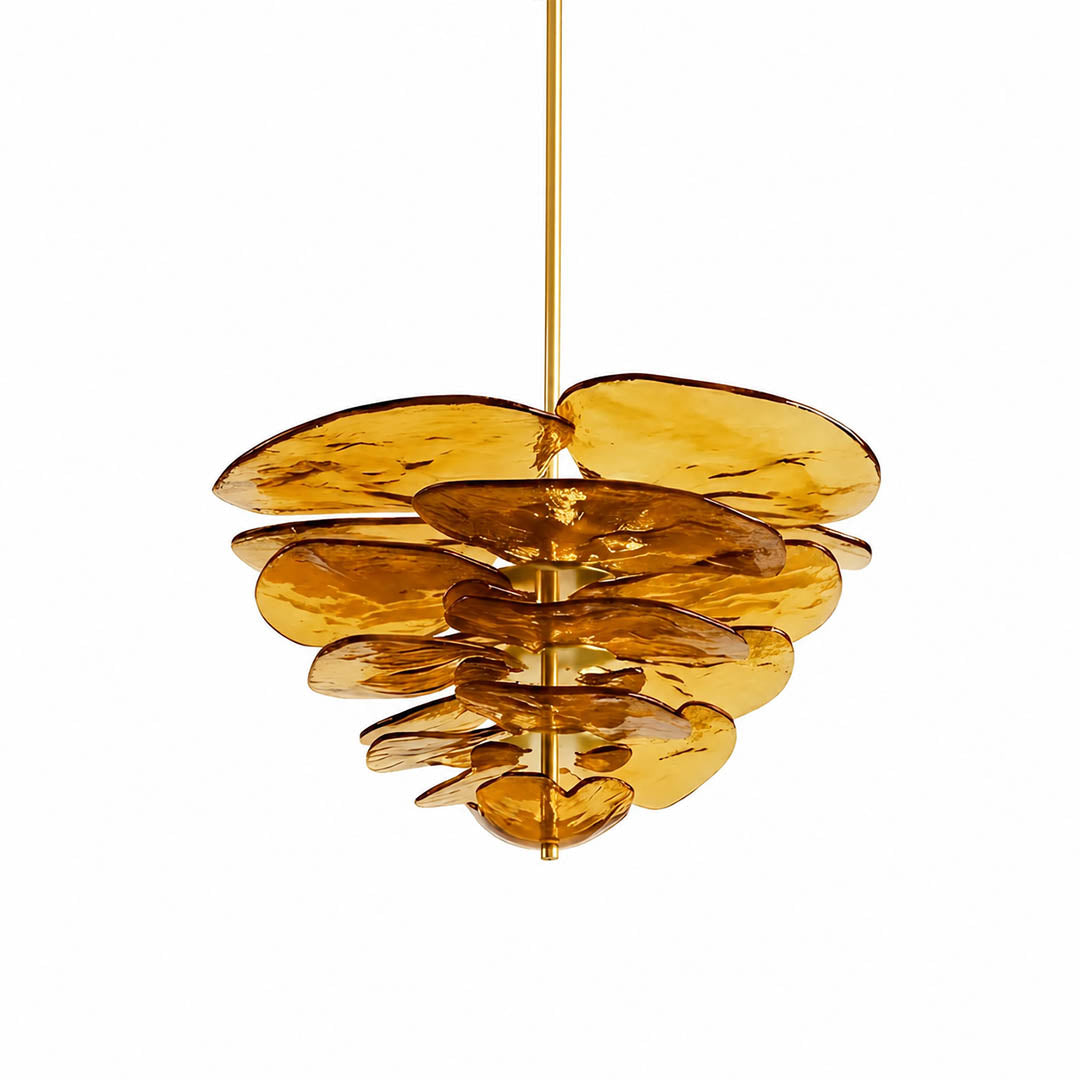 Calanthe petal bloom Murano glass chandelier medium 32 inch 16 light clear polished gold hand blown Italian flower form tiered modern art deco white background