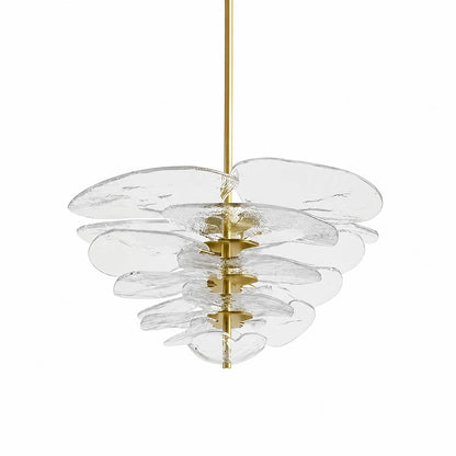 Calanthe petal bloom Murano glass chandelier medium 32 inch 16 light clear polished gold hand blown Italian flower form tiered modern art deco white background