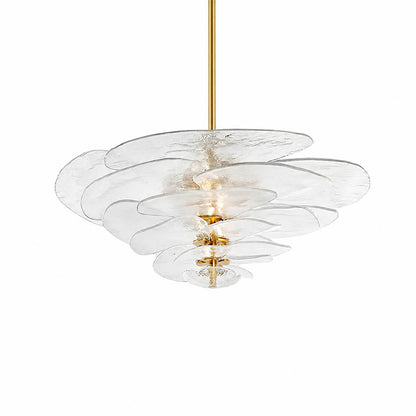 Calanthe petal bloom Murano glass chandelier large 35 inch 20 light clear grand statement polished gold Italian hand blown flower form modern art deco mansion white background