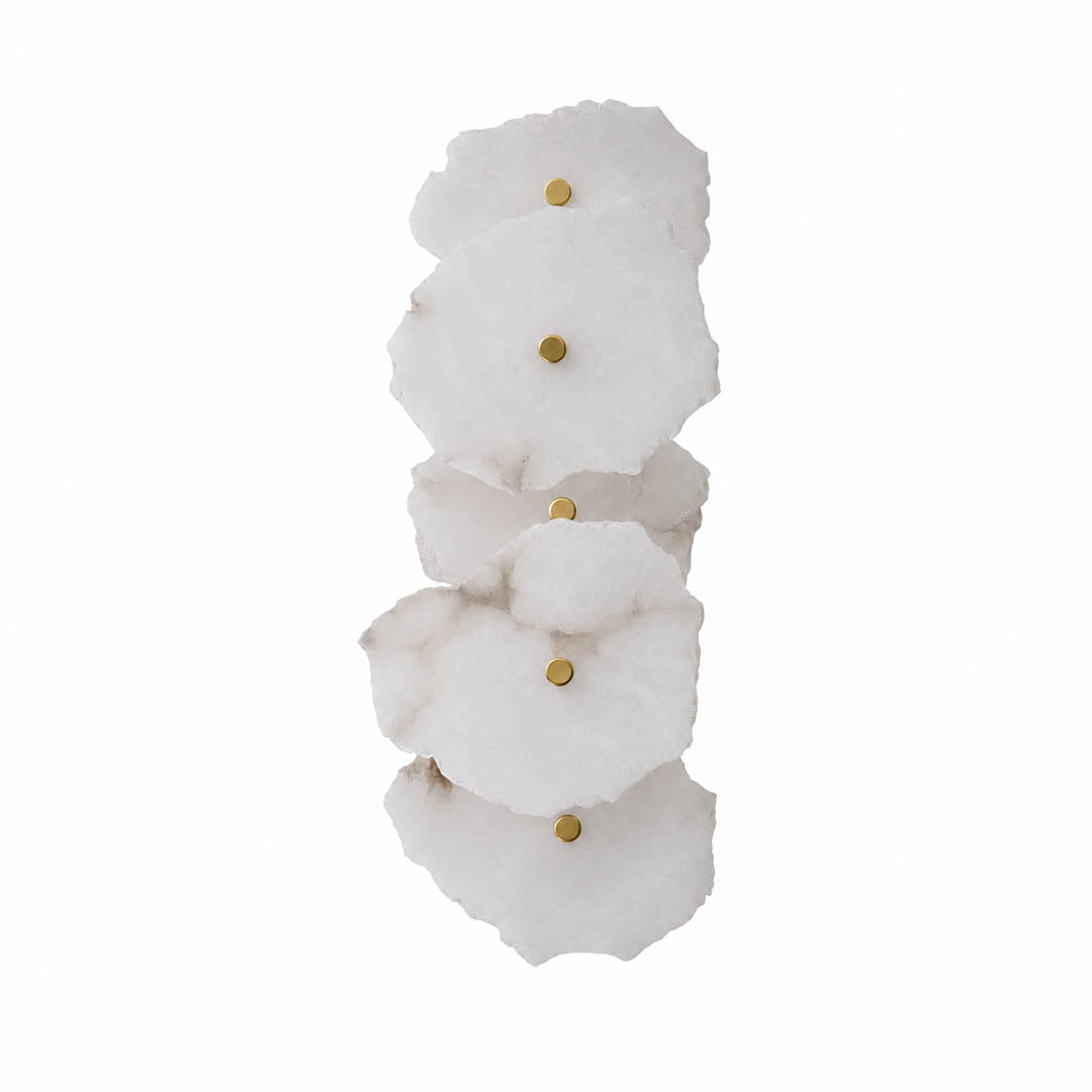 Calcaria alabaster wall light five heads linear natural stone shades gold metal modern sconce white background front view