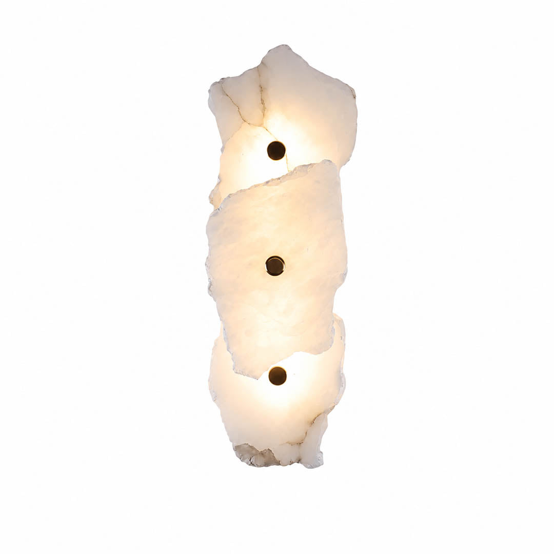 Calcaria alabaster wall light five heads linear natural stone shades gold metal modern sconce white background front view