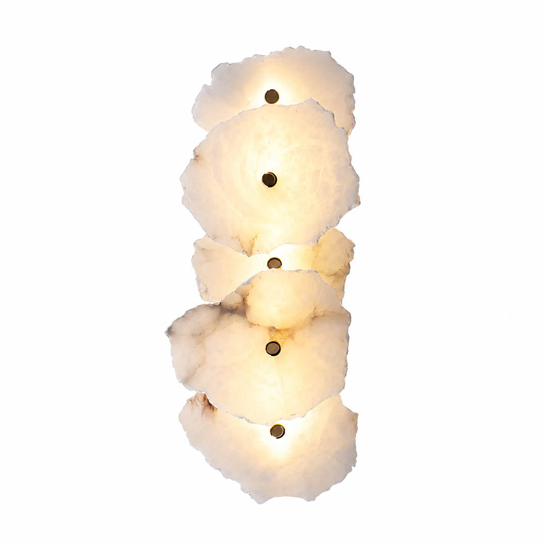 Calcaria alabaster wall light five heads linear natural stone shades gold metal modern sconce white background front view