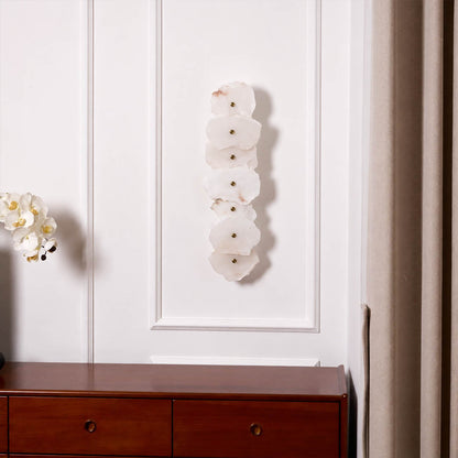 Calcaria alabaster wall light natural stone organic veining unique pattern detail close up translucent craftsmanship
