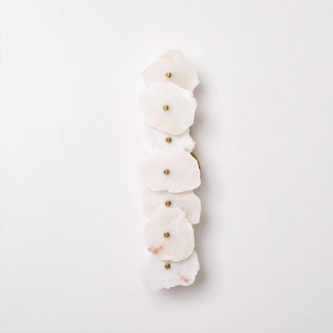 Calcaria alabaster wall light nine heads linear natural stone shades gold statement sconce white background front view