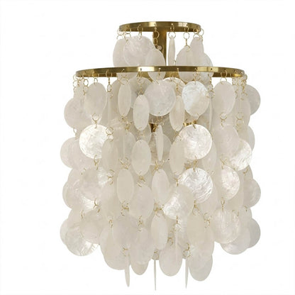 Calia FUN WM style shell wall sconce Gold warm 11 inch Mid Century designer tribute Verner Panton Capiz shells half moon wall mount white background