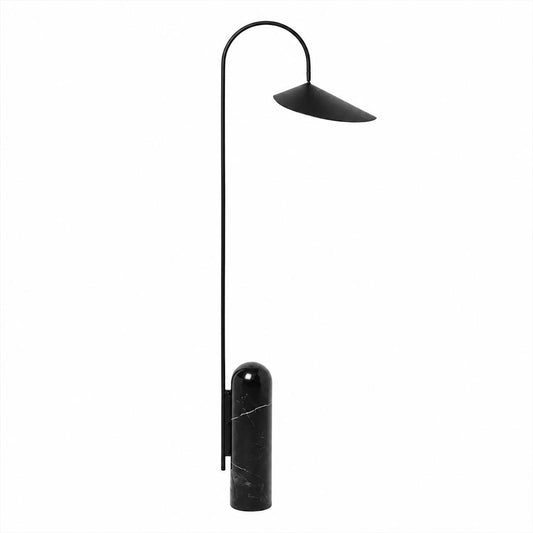 Calla floor lamp black adjustable calla lily aluminum shade marble base minimalist art deco arched reading white background front view