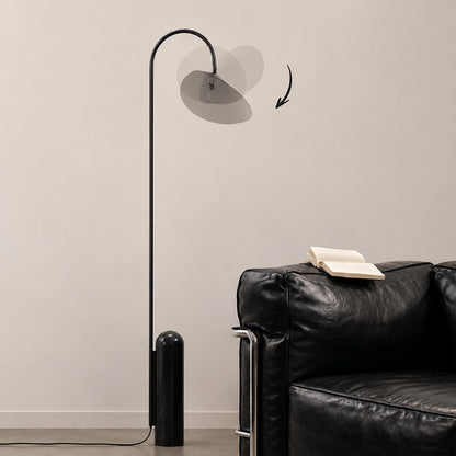 Calla floor lamp adjustable 180 degree rotating head aluminum shade up down left right flexible positioning detail close up functional unique